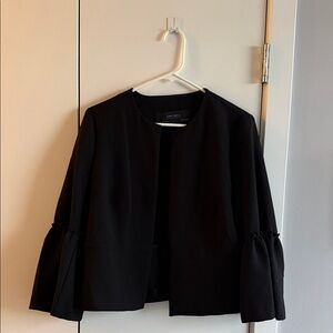 Zara Black Cropped Open-Front Blazer with Gathered Sleeve Detail